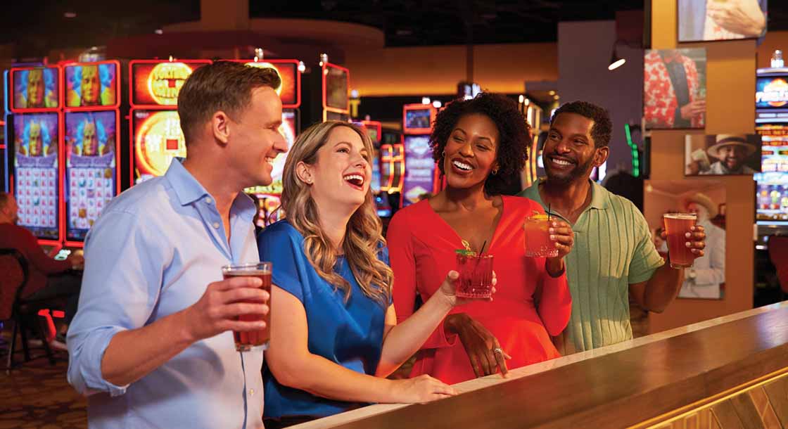 Group drinking at Sports & Stage bar in Derby City Gaming