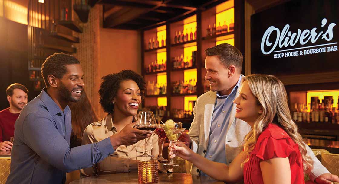 Group drinking at Oliver's Bourbon bar